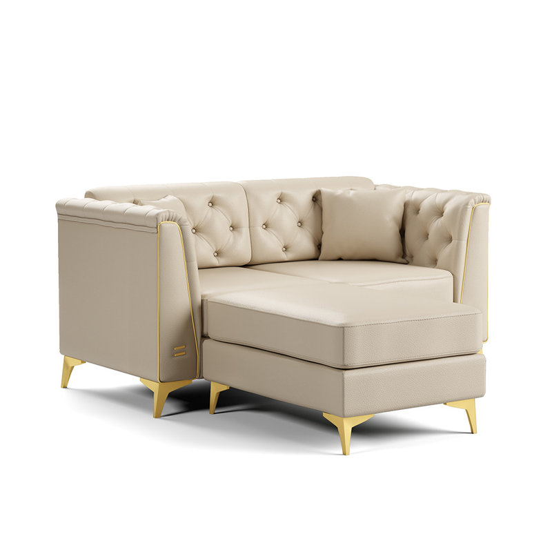 Canapé Chesterfield de 61,8 po de largeur, Similicuir beige et blanc