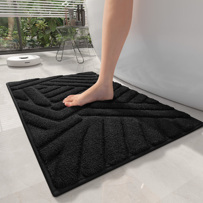 Ibnou Non-Slip Bath Rug, 32" L x 20" W, Black