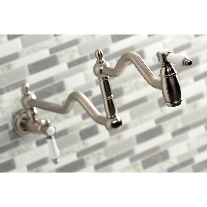 Kingston Brass Bel-Air Two-Handle 1-Hole Wall Mount Pot Filler Faucet, Brushed Nickel