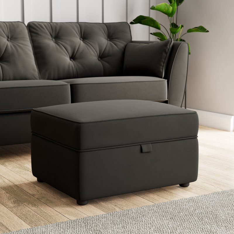 Birjesh 63cm Wide Rectangle Solid Colour Footstool Ottoman with Storage, Black