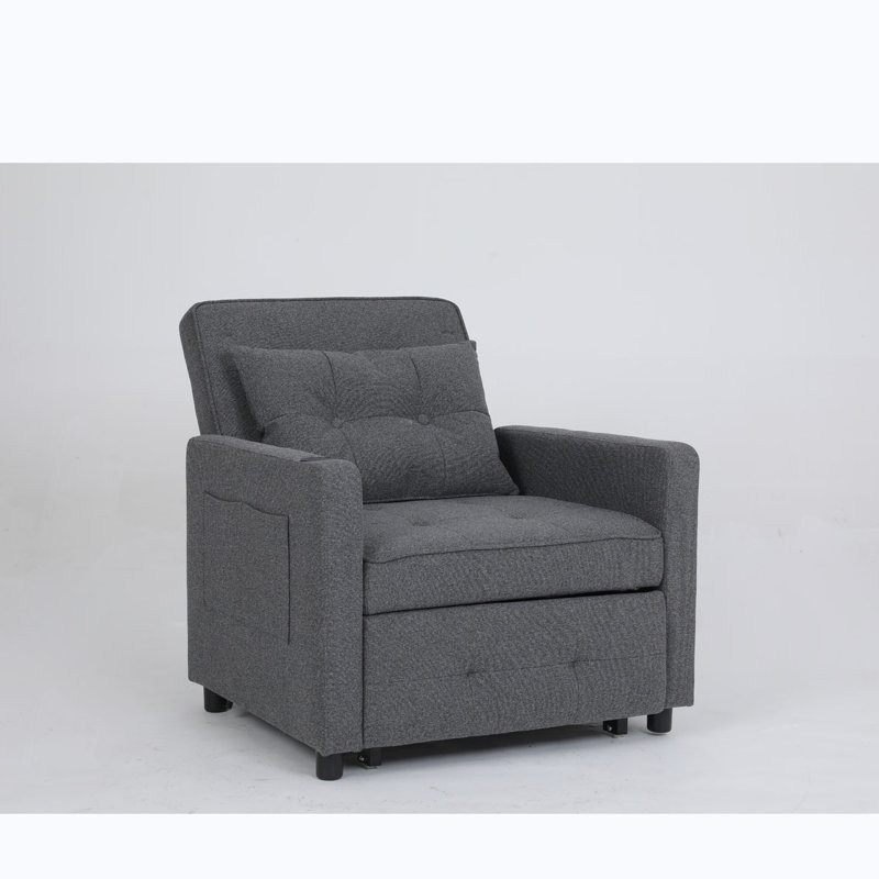 Convertible Chair Bed Pull Out Sleeper Chair, Gray Linen