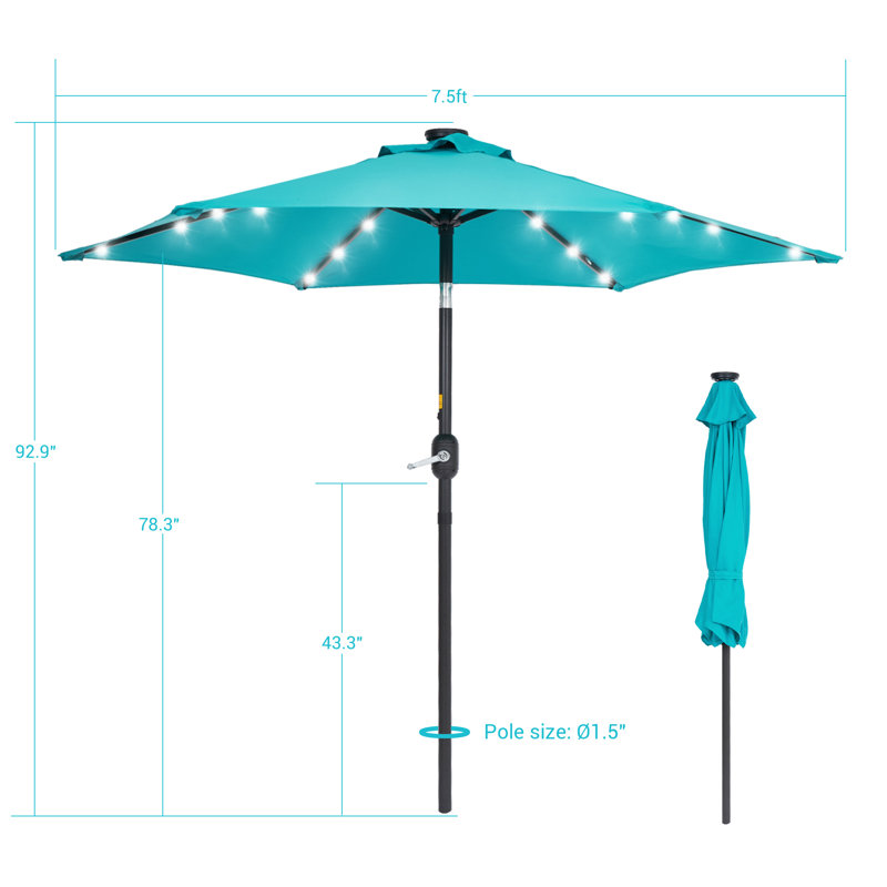 Parasol de marché éclairé 90 po Kanila, Bleu lac