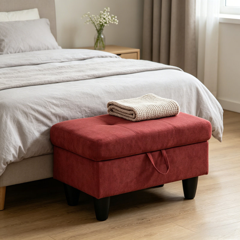 Repose-pieds rembourré en flanelle avec repose-pieds Athiste, Velours rouge