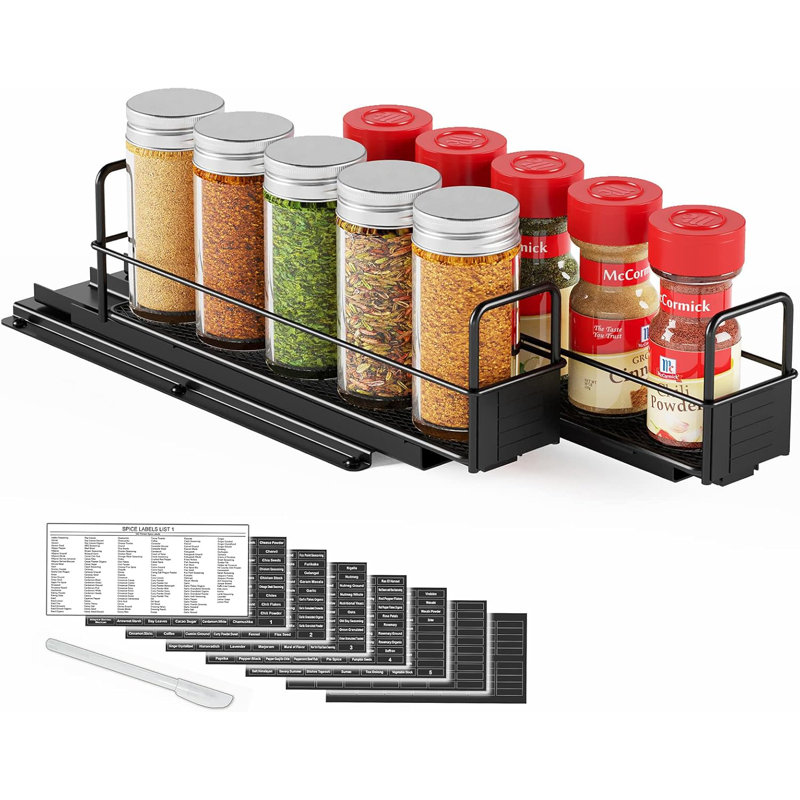 Étagère à épices à 1 niveau pour armoire, organisateur d'assaisonnements coulissant robuste, H 4 po x l 5,2 po x P 10,8 po