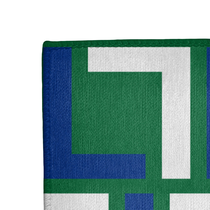 Tapis géométrique vert / bleu / blanc, Rectangle 9 pi x 12 pi