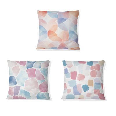 Modern Printed Kids Throw Pillow - Pastel Mosaic Patchwork Pillow 3 Pieces