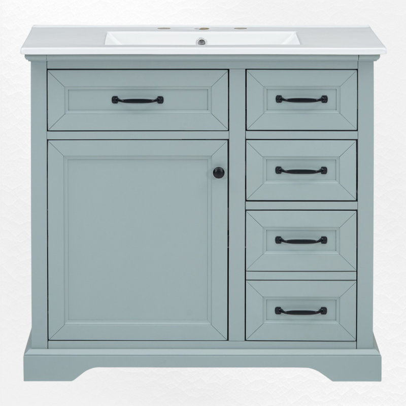 Ensemble de meuble-lavabo simple 36 po avec plateau en céramique, Gris