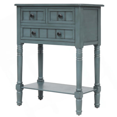 TREXM Narrow Console Table with Three Storage Drawers and Bottom Shelf for Small Living Spaces, Easy Assembly in Navy
