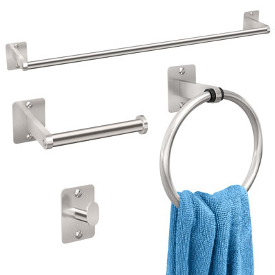 Ensemble d'accessoires de salle de bain, ensemble de quincaillerie de salle de bain 4 pièces, barre à serviettes de 24 pouces, porte-serviettes de salle de bain, crochets à serviettes de bain, porte-papier hygiénique mural
