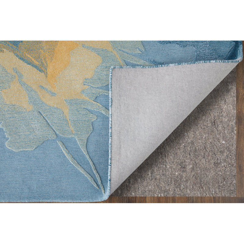 Kawai Hand Knotted Wool Abstract Area Rug in Teal, Rectangle 4' x 6'