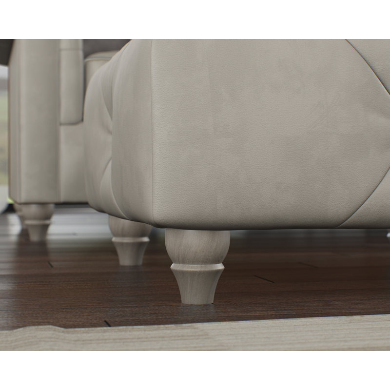 Melrose 65Cm Wide Genuine Leather Tufted Square Ottoman, Washed Oak, Cloud Grey