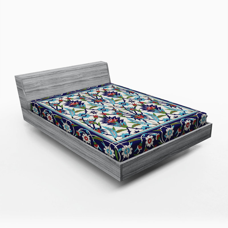Microfiber Floral Fitted Sheet, Full Fitted Sheet, Navy/Mint Floral 6