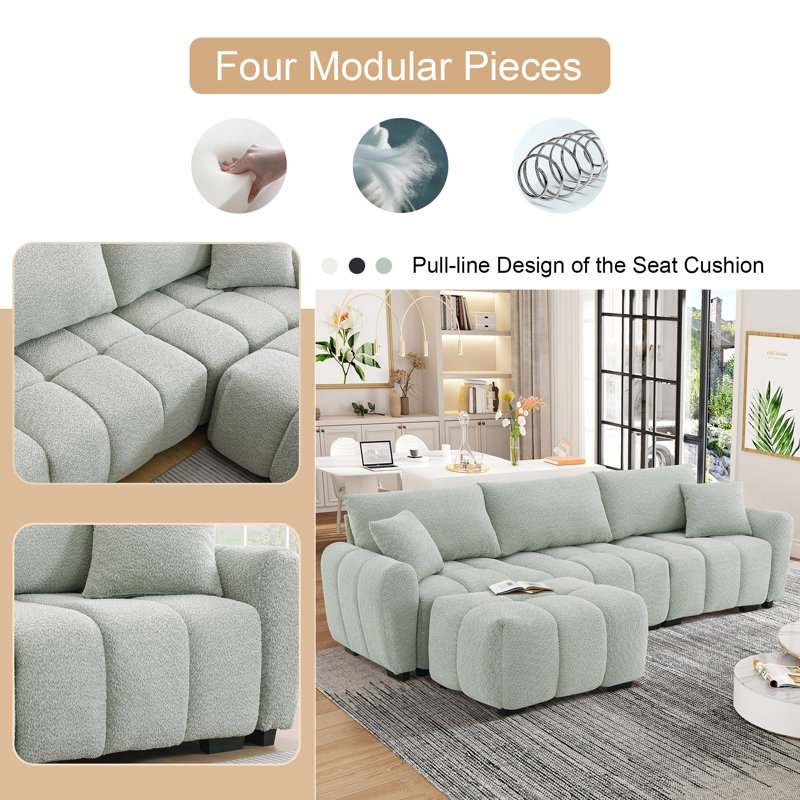 Jadier 110" Modular Boneless Sectional Sofa, Light Green Boucle