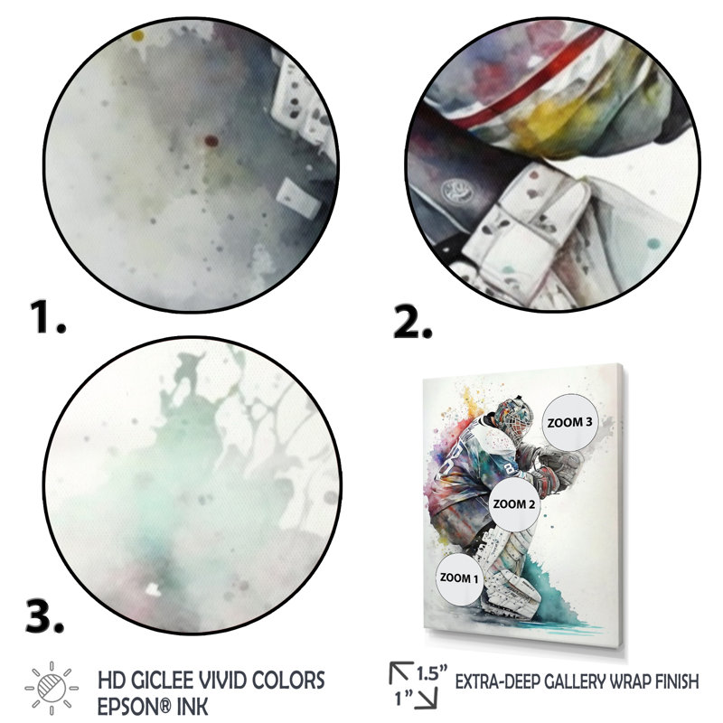 Hockey Gardien pendant le jeu IV - Impression sur toile, H 32 po x l 16 po x P 1 po, Toile tendue