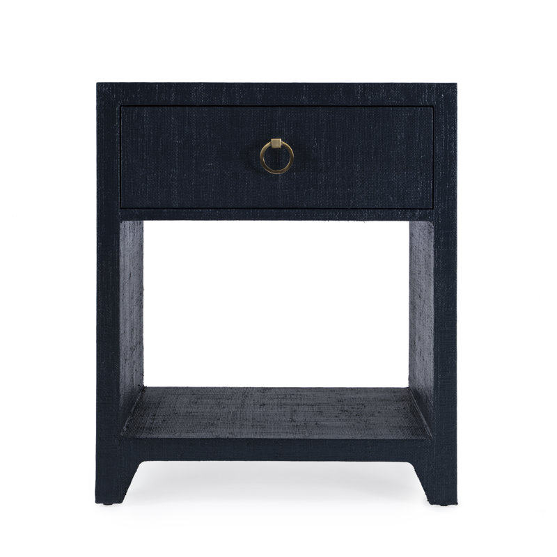 Bar Harbor Raffia 1 Drawer Nightstand, Navy Blue