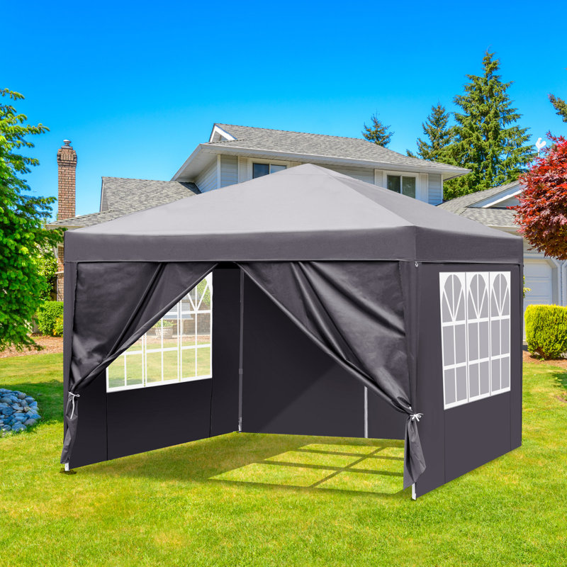 Outdoor Folding Metal Canopy With 4 Sidewalls, Grey, 100cm H x 80cm W x 80cm D