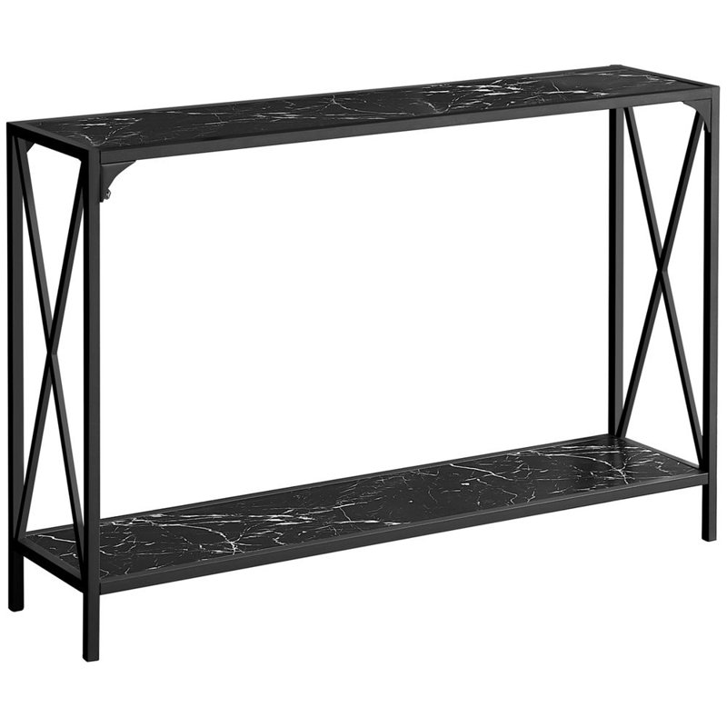 Accent Table, Console, Entryway, Narrow, Sofa, Living Room, Bedroom, Black Marble Look, Black Metal, Contemporary, Modern