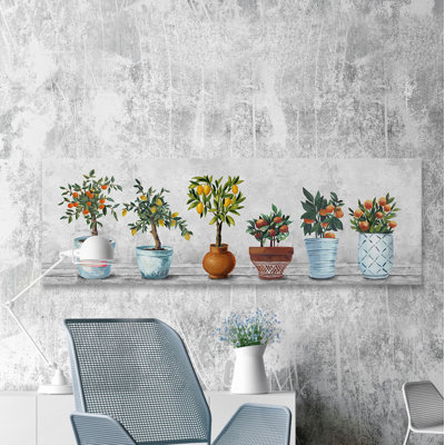 Abstract Pots And Oranges - Wrapped Canvas Painting