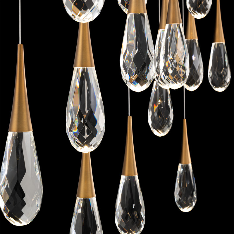 Hibiscus 23 Light Crystal LED Multi-Light Pendant, Aged Brass, 23