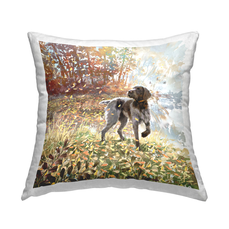 Pointer Dog Lakeside Nature Scene Printed Throw Pillow Design By Pip Wilson