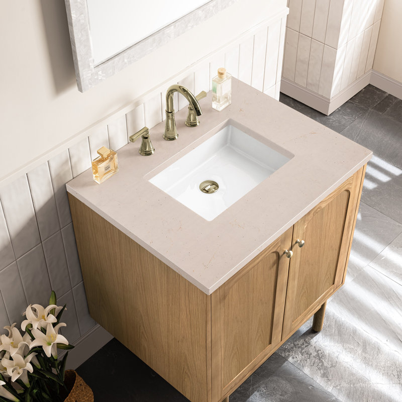 Laurent 30'' W Single Vanity, White Zeus, 8" Widespread, Light Natural Oak