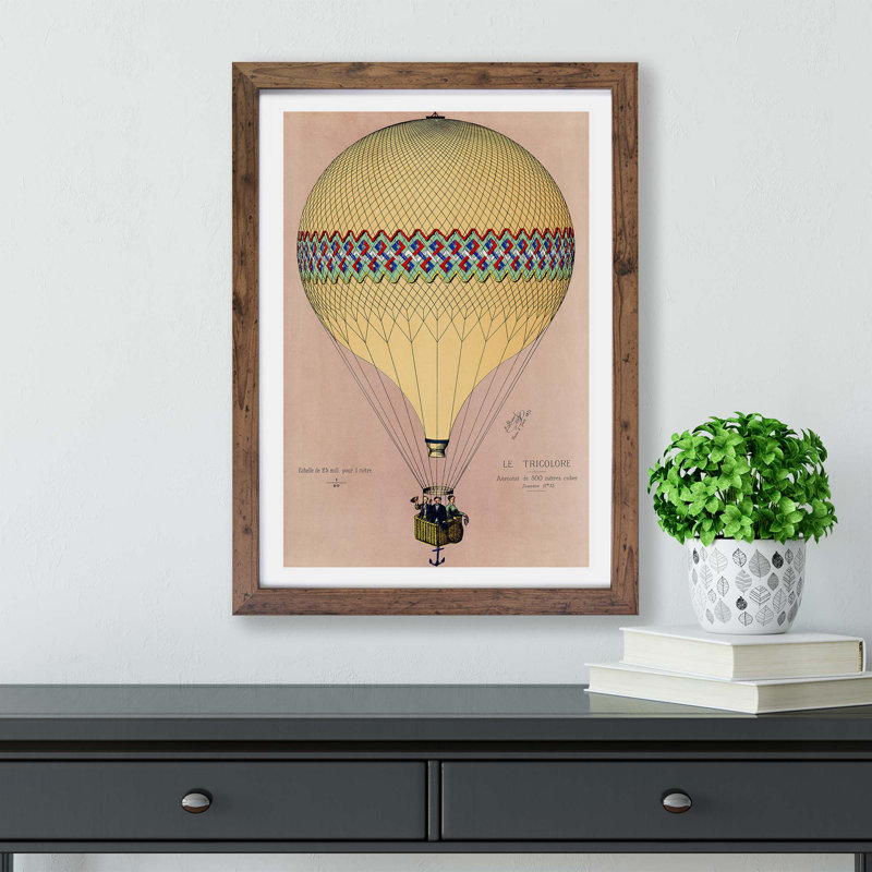 Tri-colour Hot Air Balloon in Paris - Wall Art, Walnut Framed Canvas, 45cm H x 33cm W x 2cm D