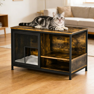Table de bout pour chat, facile à assembler, rangement plat, convient aux chats de moins de 10 lb, brun rustique