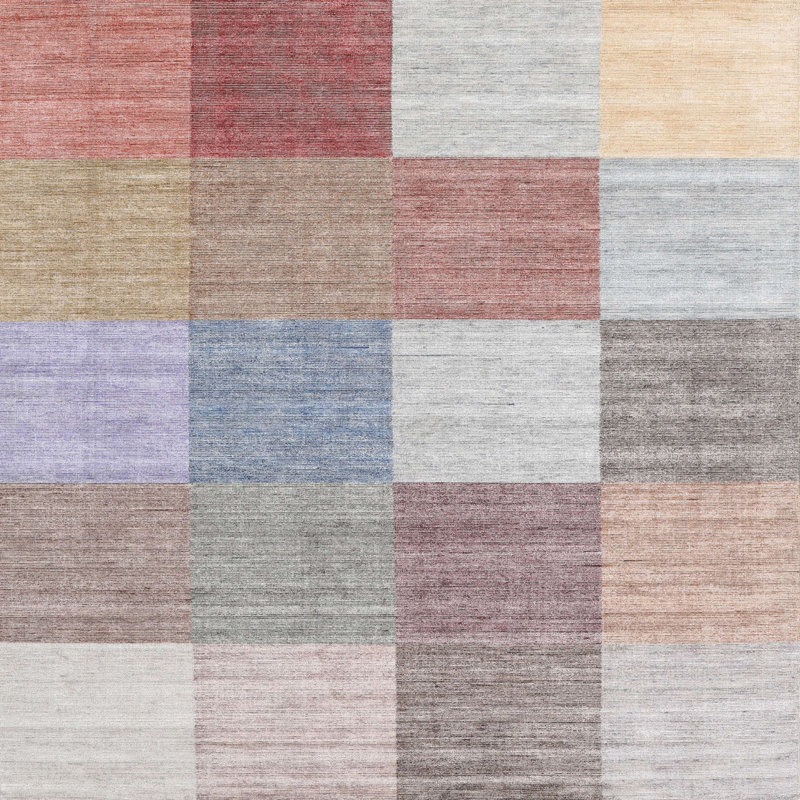 Tapis gris/rose/rouge contemporain, Carré 8 pi