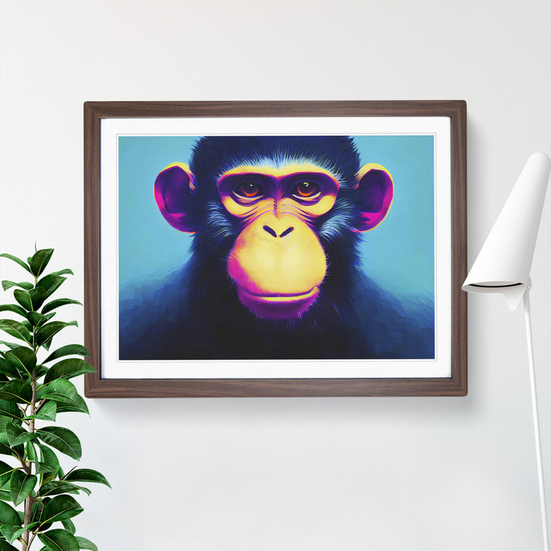 XH1022-6134X Modern Monkey Vol.3 - Single Picture Frame Print, Walnut, 46cm H x 64cm W x 2cm D