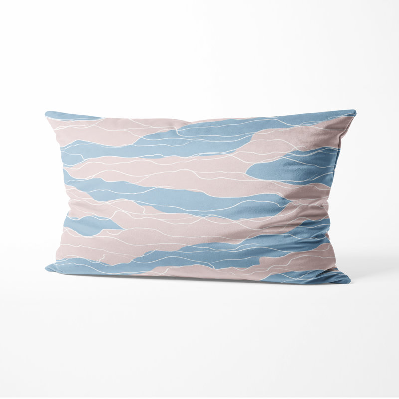 Coussin décoratif abstrait - coussin de plage rose et bleu, H 12 po x l 20 po