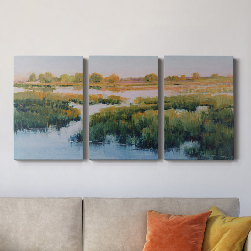 " Marshland View II " 3 - Pieces, 36" H x 72" W x 1" D