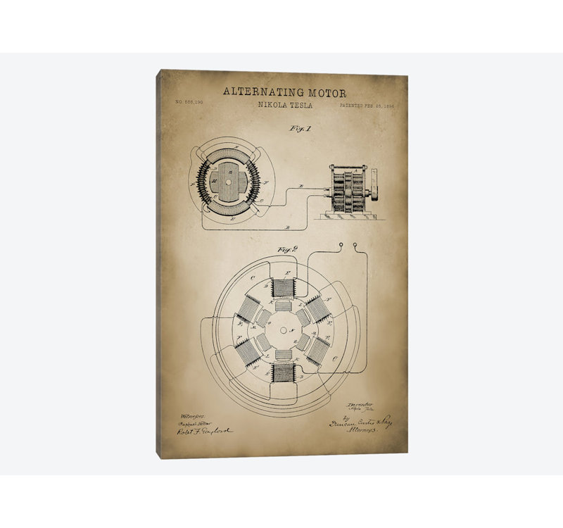 « tesla alternating motor », impression sur toile, H 12 po x l 8 po x P 0,75 po, Toile tendue