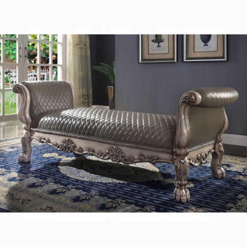 Ardel Synthetic Leather Bench, Light Gray, Vintage Bone White