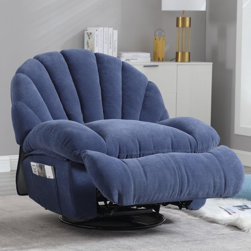 Fauteuil inclinable et pivotant large de style moderne, Bleu, Manuel