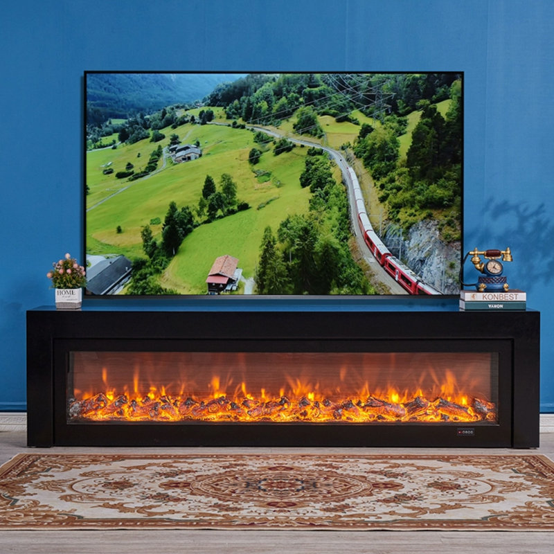 Foyer en bois massif noir avec meuble télé, H 20,08 po x l 70,87 po x P 12,6 po