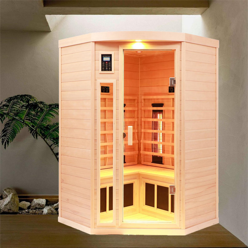 Rosalind Wheeler Delcan 2 - Person Bluetooth Compatible FAR Infrared Sauna with Remote Control in Hemlock