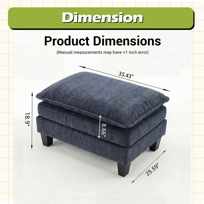 Repose-pieds rectangulaire en chenille, Blue