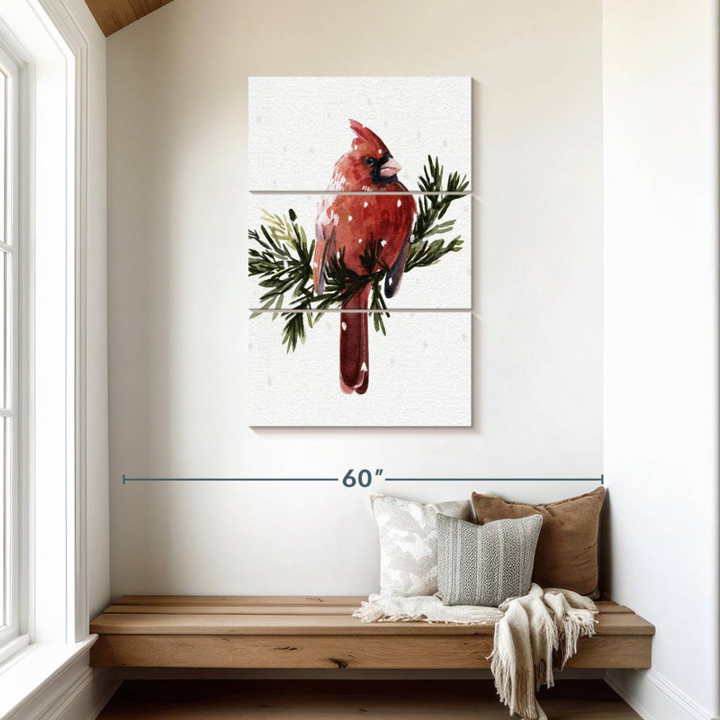 Brampt cardinal avec neige I, H 45 po x l 28 po