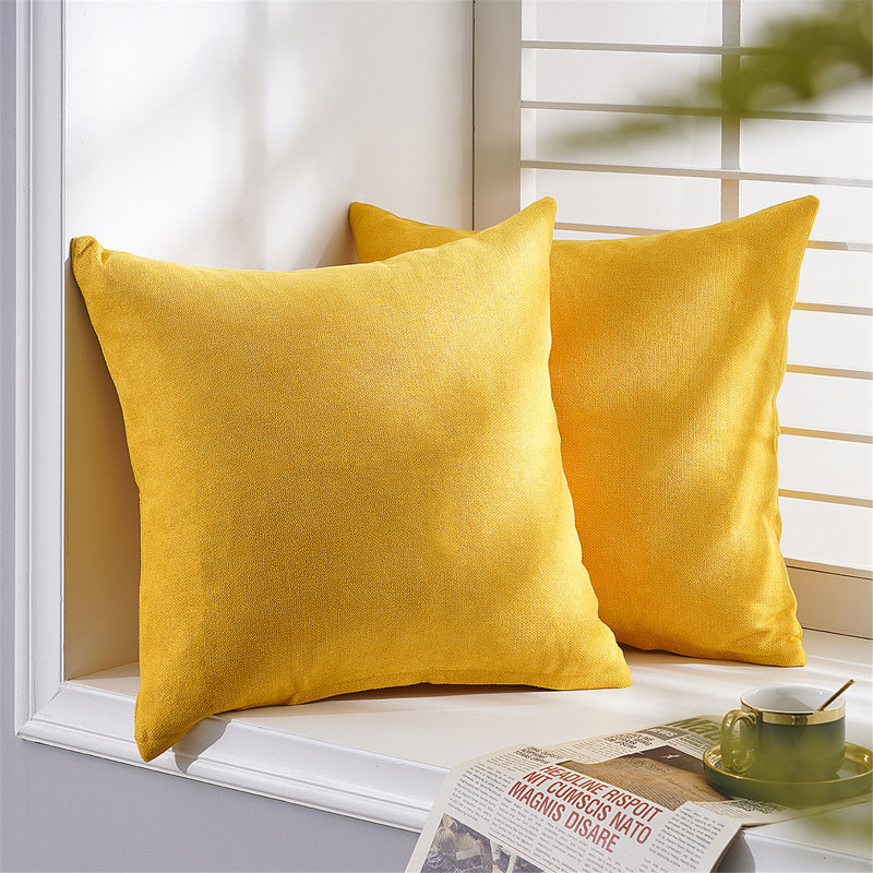 Housse de coussin carré en chenille, 18" x 18", Jaune