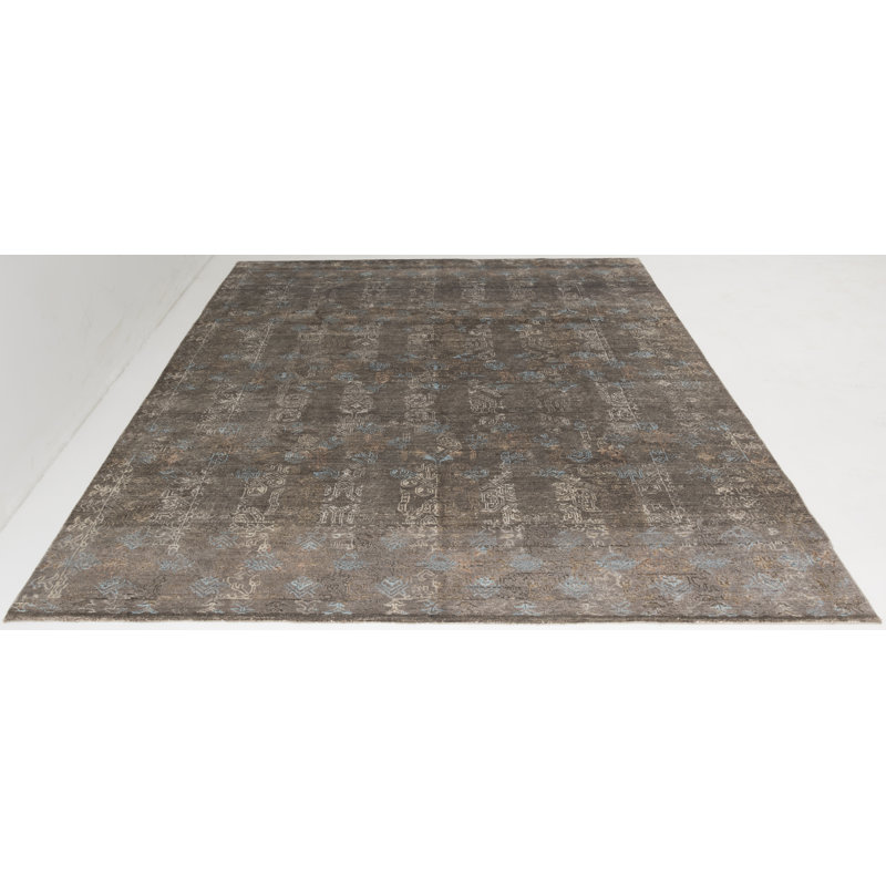 Handmade Cotton and Silk Abstract Area Rug