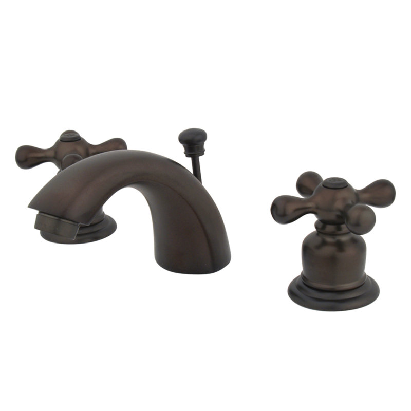Kingston Brass Victorian Two-Handle 3-Hole Deck Mount Mini-Widespread Bathroom Faucet with Plastic Pop-Up, Oil Rubbed Bronze