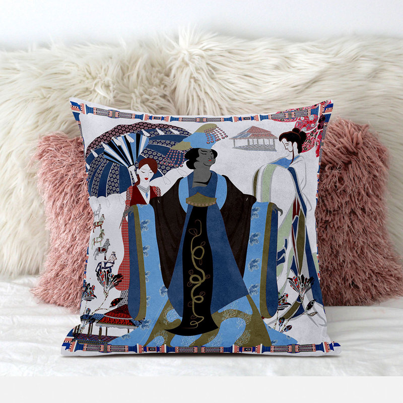 Housse et insert de coussin décoratif en polyester, 20 po x 20 po, Bleu / Brun