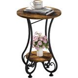 Round End Table For Small Spaces, Rustic Industrial Side Table With Open Shelf, Sturdy MDF And Metal Frame, Versatile Coffee Table For Living Room, Bedroom, Office, Balcony