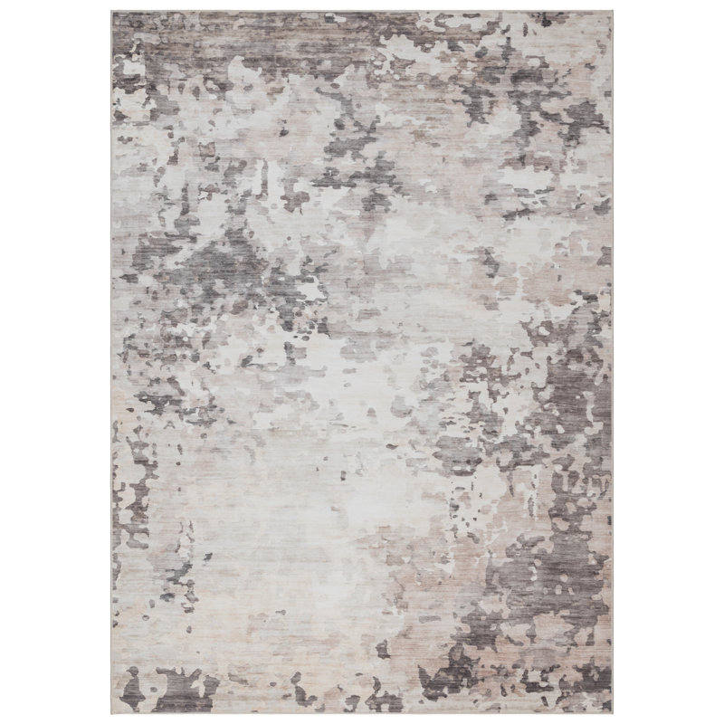 Rayna Kaori Beige Gray Ivory Machine Washable Modern Abstract Industrial Indoor Area Rug, Flat Pile for Living Room & Bedroom - Beige, 8x10
