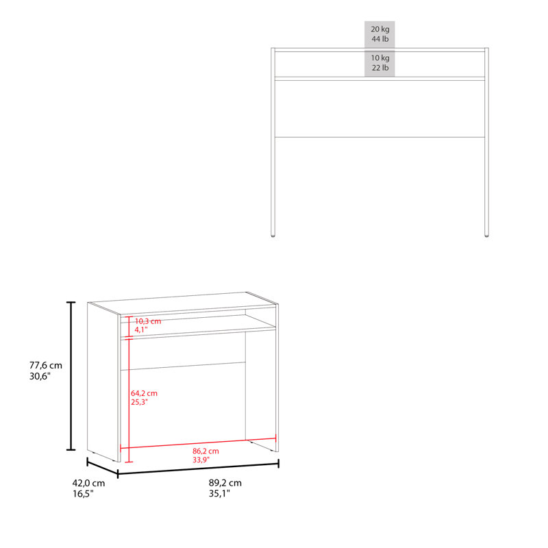 Bureau d'ordinateur H 30,6 po, avec 1 tablette, Blanc