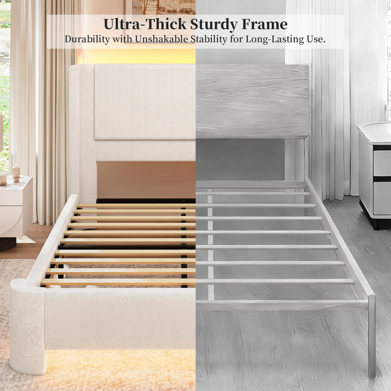 Upholstered Bed, Yarn-Dyed Linen, King(5'), White