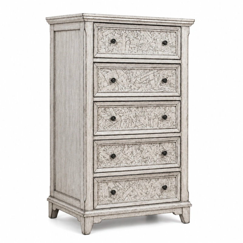 Commode à 5 tiroirs H 51,38 po, Blanc