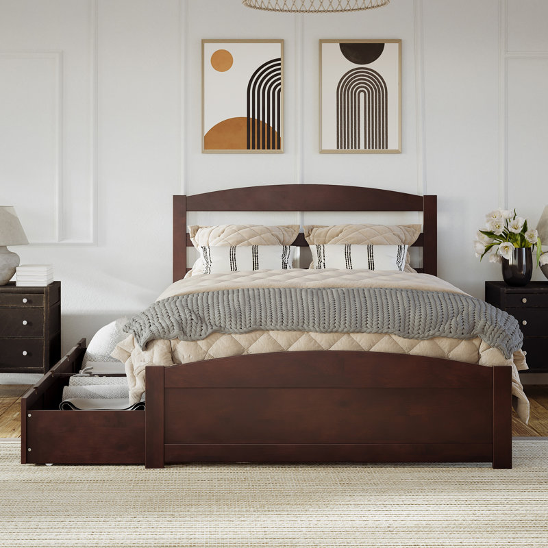 Elliana Solid Wood Slat Storage Bed, Full/Double, Walnut