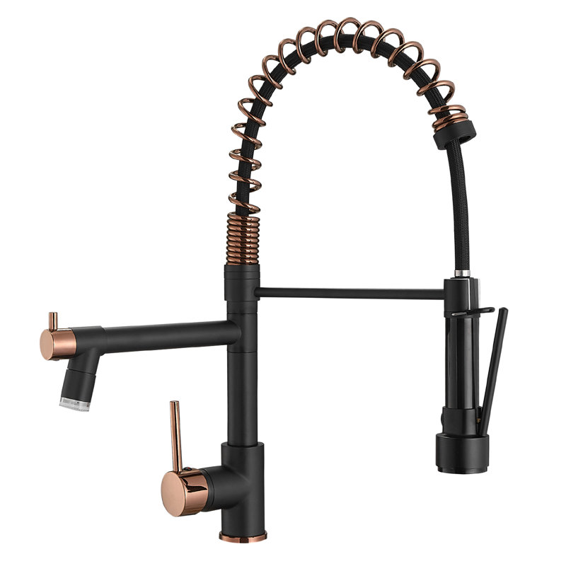 GAWEZA Pull Down Kitchen Faucet, Black/Rose Gold
