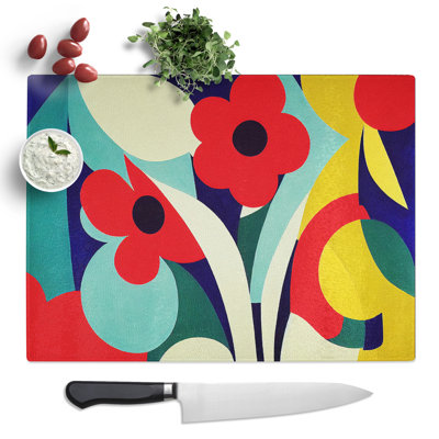 Passionate Abstract Flowers  Glass Chopping Board